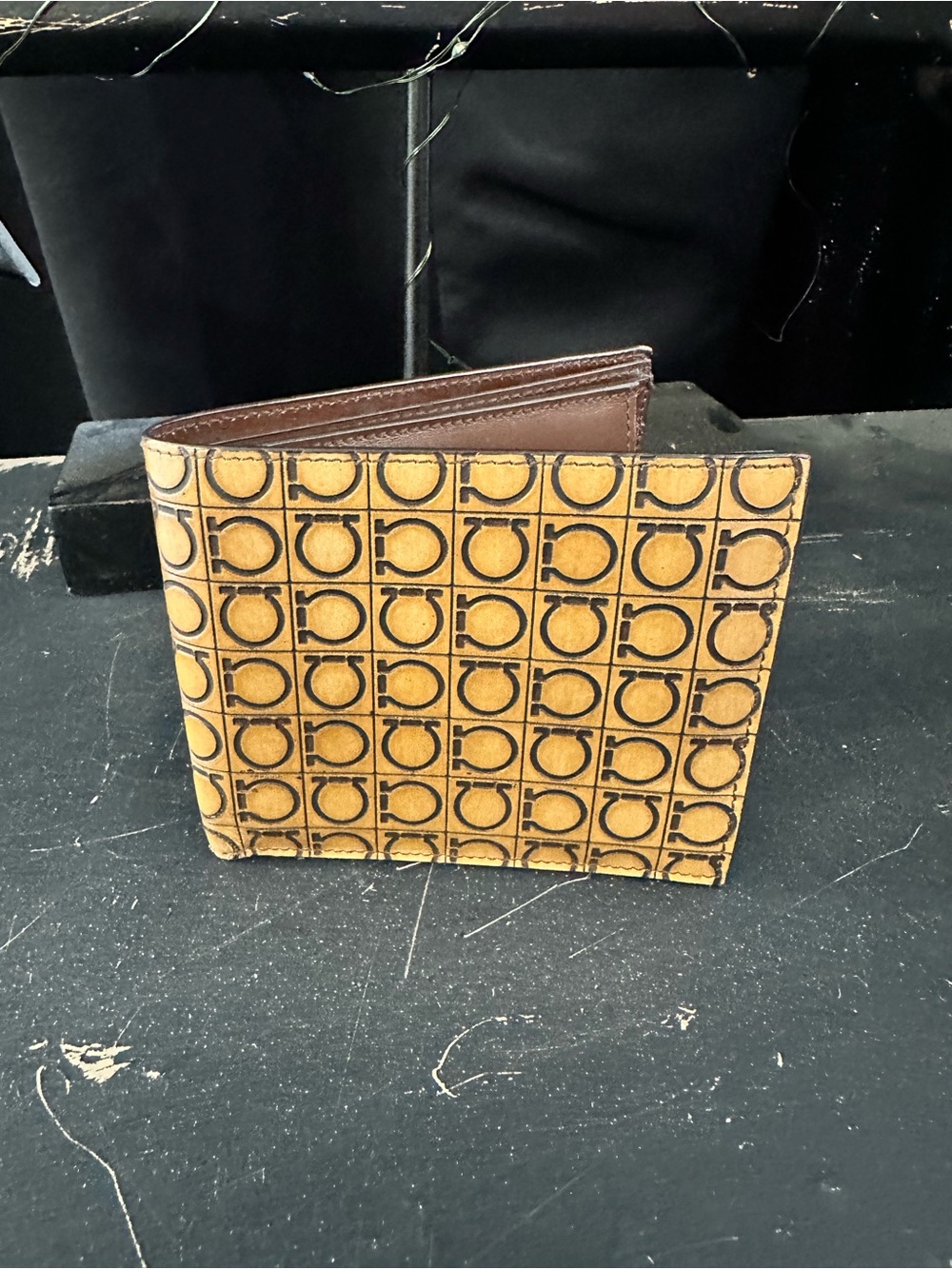 Salvatore Ferragamo Brown and Tan Signature Pattern Leather Wallet
